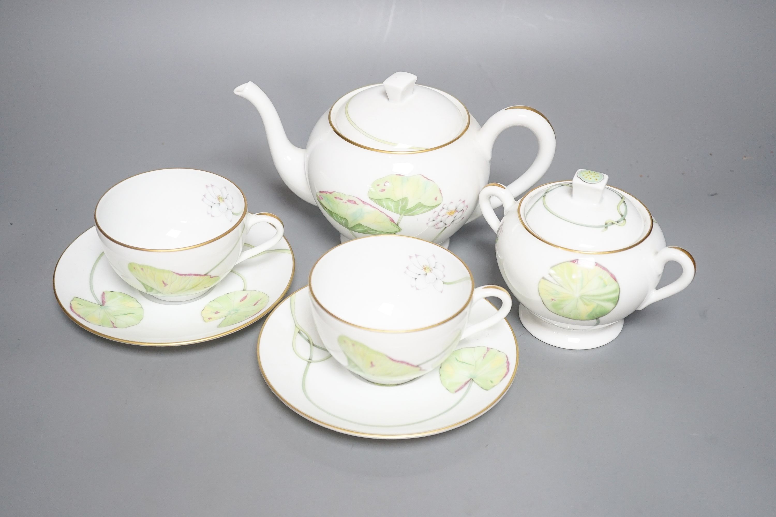 A Hermes Nil pattern tête-à-tête tea set, with two original boxes